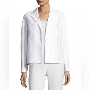 NWT Lafayette 148 Milena Size S Jacquard White Silk Blend Open Front Blazer $598